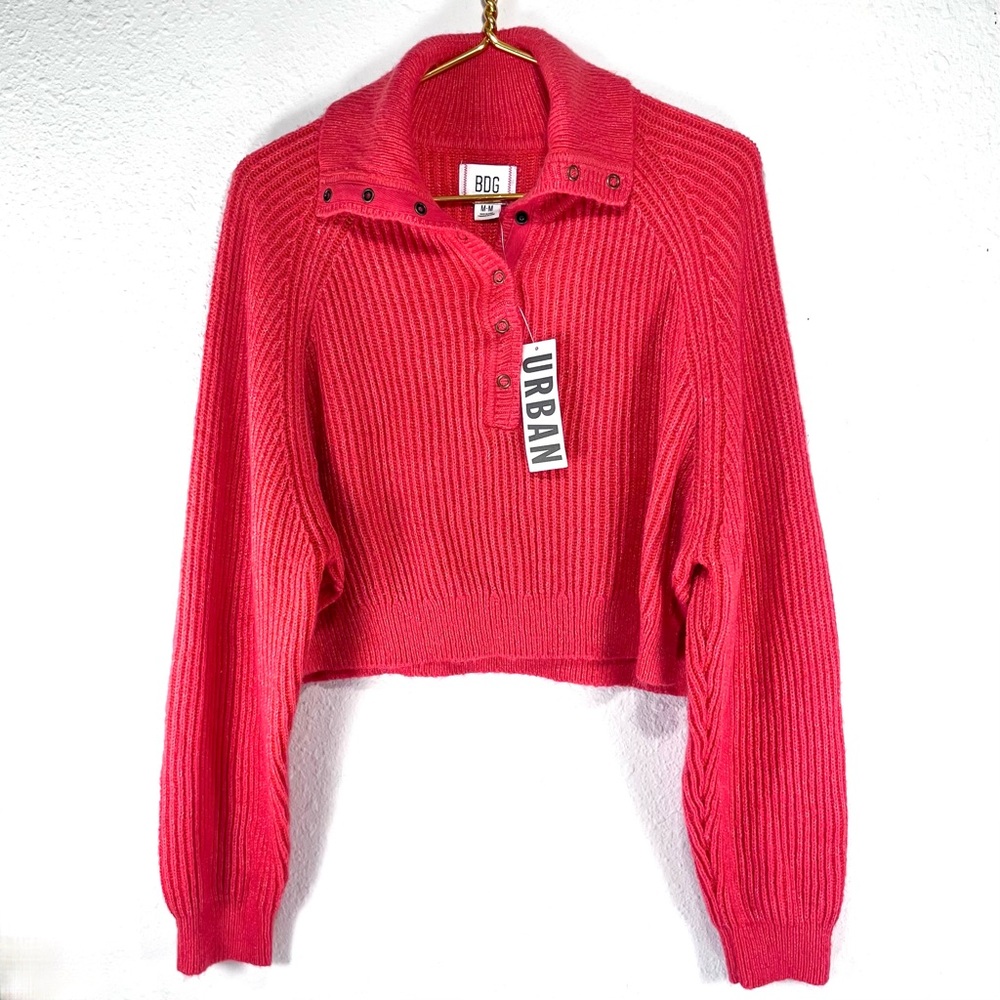 BDG Urban Outfitters Lexi Henley Cropped Jumper Sweater Red Size M Ribbed